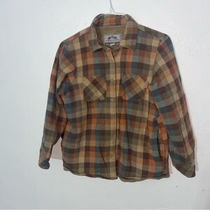 Sherpa Insulated Flannel Coat Large Boys Plaid Button Up Neutral Fall Colors
